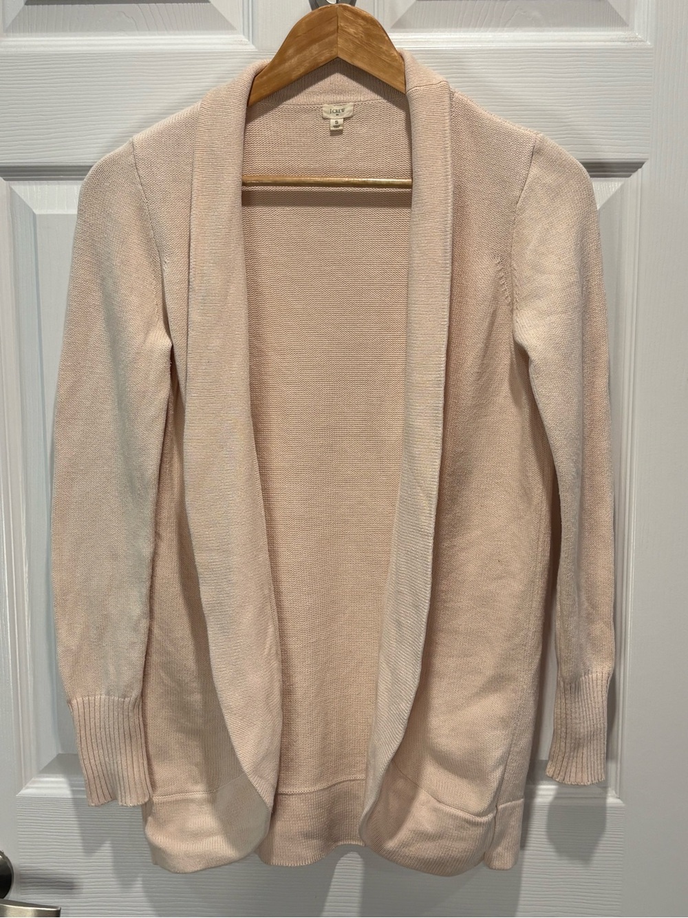 J. Crew Open Front Shawl Collar Cotton Knit Cardigan Sweater Blush Pink, Size S